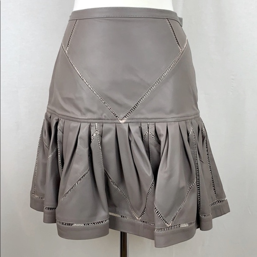 JUST CAVALLI ITTIERRE Leather Mini Skirt IT 44/US Size 8 Taupe NWT $950